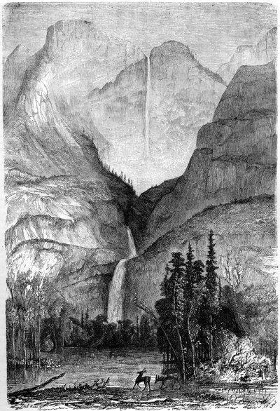 Yosemitské vodopády, Kalifornie, 19. století. od Paul Huet