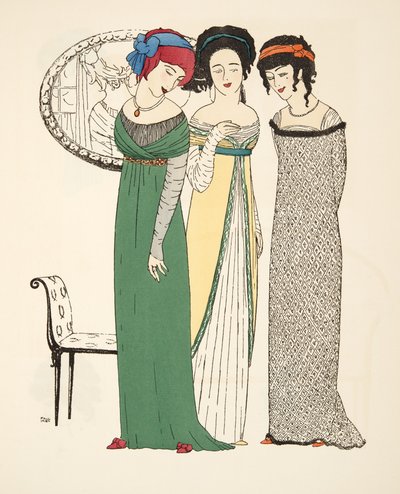 Tři večerní šaty z hospody Les Robes de Paul Poiret. 1908 (tisk šablony) od Paul Iribe