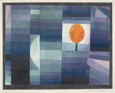 Posel podzimu (zelená / fialová gradace s oranžovým akcentem). 1922 od Paul Klee