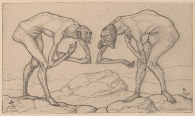 Dva muži, kteří se navzájem předpokládají, že jsou ve vyšší pozici, se setkají se dvěma muži..., 1903. od Paul Klee