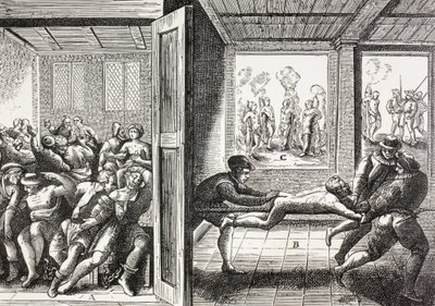 Propaganda 16. století ilustrující násilí francouzských hugenotů proti katolíkům na jihu Francie. od Paul Lacroix