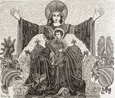 Starobylý prapor města Štrasburk, Francie. Zobrazuje obraz Panny Marie, které bylo město zasvěceno ve 13. století. Prapor byl zničen v roce 1870 během bombardování. od Paul Lacroix