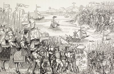 Vylodění křižáků v egyptské Damiettě v roce 1249 během sedmé křížové výpravy. od Paul Lacroix