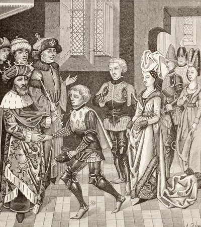 Přijetí Gautiera-Sans-Avoira uherským králem, který mu dovolil projít s křižáky jeho územím během první křížové výpravy. od Paul Lacroix
