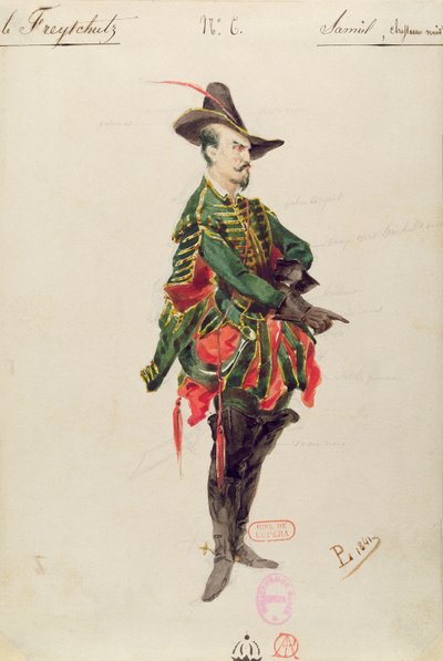 Kostým lovce Samiela pro operu „Der Freischutz“ od Carla Maria von Webera (1786-1826) 1841 od Paul Lormier