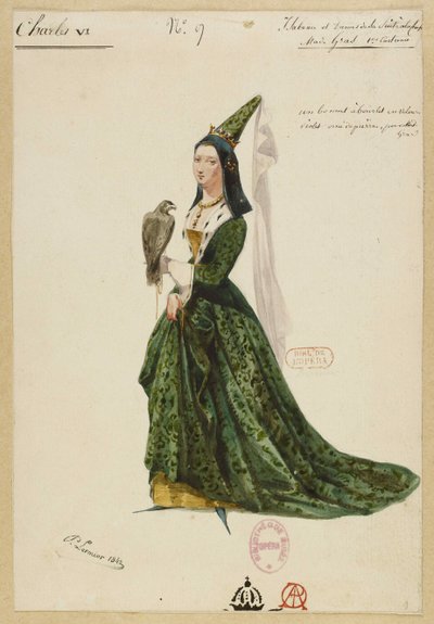 Isabella Bavorská. Návrh kostýmů pro operu Karel VI od Fromentala Halévyho, 1843. od Paul Lormier