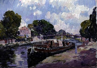 Loďka na kanále, Bougival (olej na desce) od Paul Mathieu