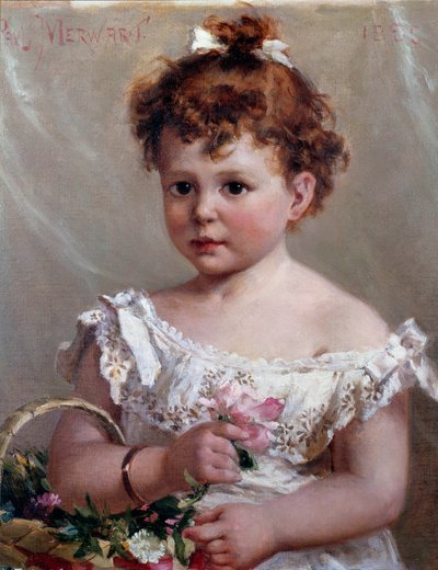 Dívka v koši aneb Helene Loeb, budoucí madame Victor Lyon, ve věku dvou let Obraz Paula Merwarta (1855-1902) Slunce 19. století. 0,46x0,38 m od Paul Merwart