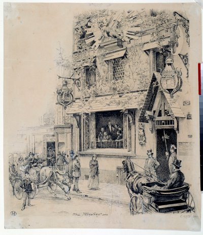 Pohled na vchod do Cabaret du Chat Noir. Kresba tuší od Paula Merwarta (1855-1902) Paříž 19. století, Musee Carnavalet od Paul Merwart