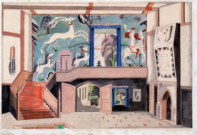 Interiérový design, cca 1920-30s (akvarel na papíře) od Paul Nash