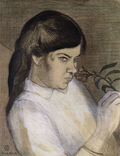 Portrét Barbary Nashové, umělcovy sestry, kolem 1911-12 (tužka, černá a barevná pastelka, akvarel a tělová barva) od Paul Nash