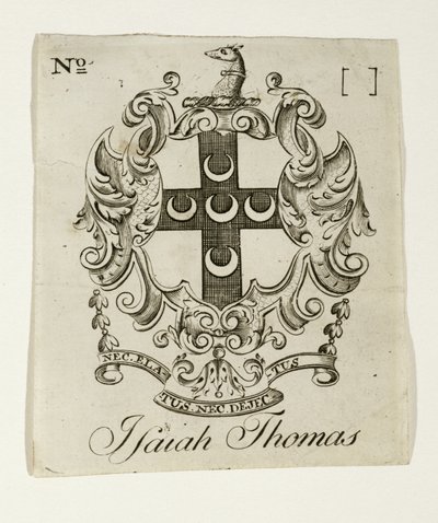 Knihovna pro Isaiah Thomas (1749-1831), c. 1765-1770 (rytina na položený papír) od Paul Revere