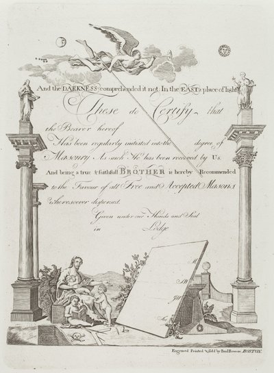 Zednářský certifikát od Paul Revere