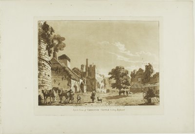 Pohled zevnitř na hrad Chepstow při pohledu na východ, pátá deska z knihy Dvanáct pohledů do Walesu od Paul Sandby