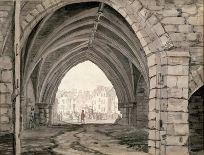 Část opatství Holyrood s výhledem na Canongate (pero a inkoust s mytím) od Paul Sandby