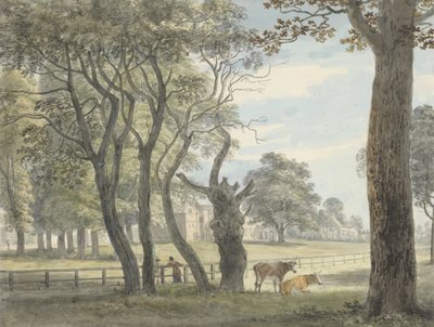 The Gunpowder Magazine, Hyde Park, kolem roku 1790 (akvarel, pero, inkoust a pastelka přes grafit na papíře) od Paul Sandby