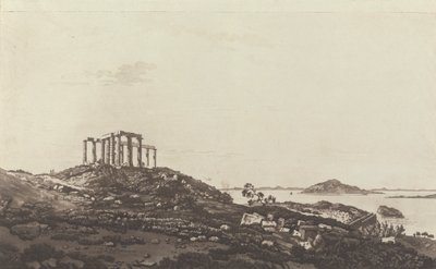 Výhledy v Levantě: Zřícenina chrámu na kopci na Suninum Overlooking Islands od Paul Sandby