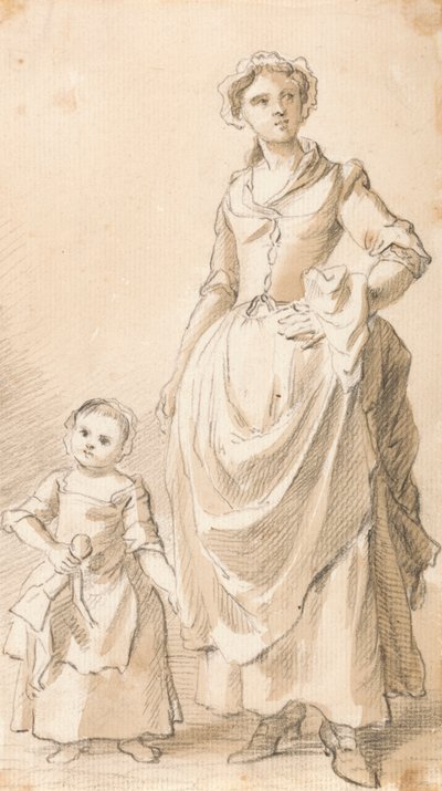 Žena a dítě drží panenku od Paul Sandby