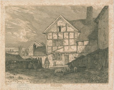 Wolverhampton - Ruiny hrázděného domu: ocelorytina, nd [c 1815] od Paul Sandby Munn