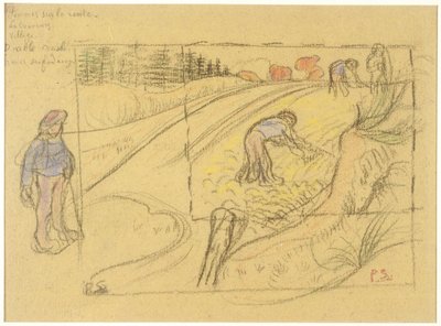 Bauern auf einem Feld (recto); Prozession bretonischer Frauen mit Studie von zwei weiblichen Figuren (verso) od Paul Sérusier