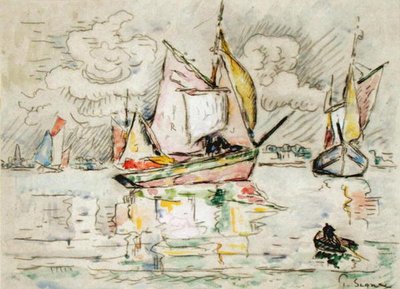 Rybářské lodě (uhlí, akvarel a kvaš na papíře) od Paul Signac