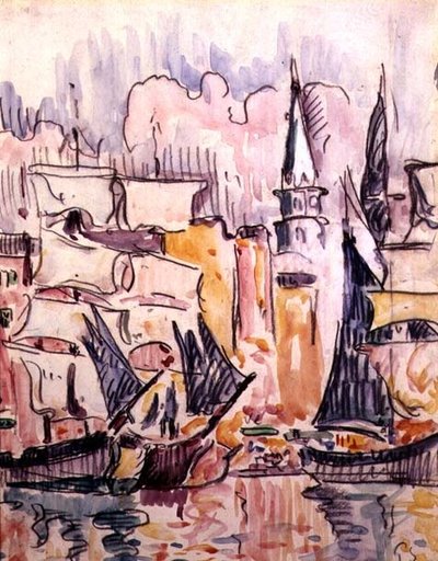 Plachetnice v přístavu (akvarel a tužka) od Paul Signac