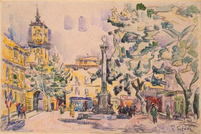 Náměstí Hotel de Ville v Aix-en-Provence (pero a inkoust s akvarelem a kvašem na papíře) od Paul Signac