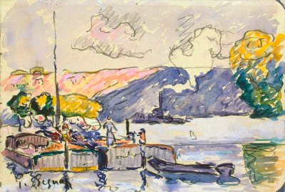 Dva čluny, člun a vlečný člun v Samois, c1900. od Paul Signac