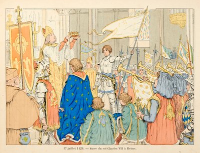 Ilustrace převzatá z knihy „“ Johanka z Arku „“ od Theodora Cahu a ilustrovaná Paulem De Semantem (1855-1915): Sacre of King Charles VII in Reims on 17 July od Paul de Semant