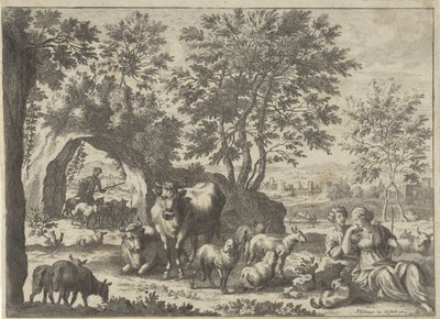 Pastýř a pastýřka se stádem od Paul van Somer (II)