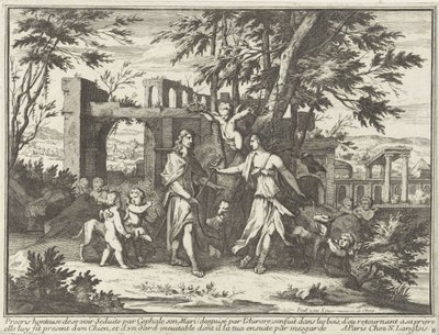 Procris a převlečený Cephalus Mytologické reprezentace v krajině (název série) od Paul van Somer (II)