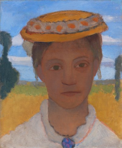 Umělcova sestra Herma s věncem ze sedmikrásek na klobouku, cca 1901. od Paula Modersohn Becker