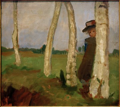 Dívka v klobouku mezi březovými kmeny od Paula Modersohn Becker