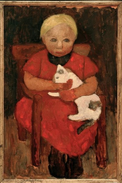 Sedící farmář dítě s kočkou od Paula Modersohn Becker