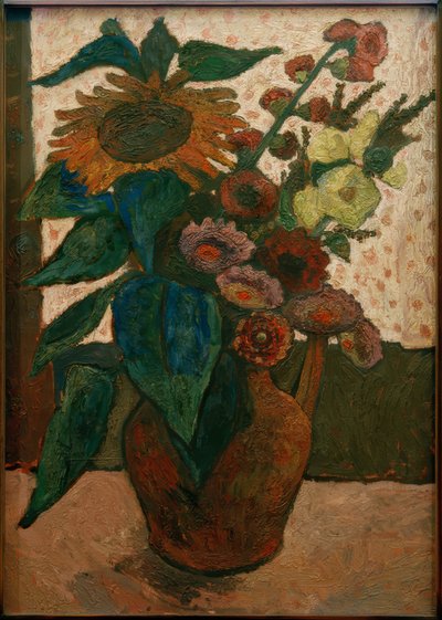 Zátiší se slunečnicí, topolovka a jitrocel od Paula Modersohn Becker