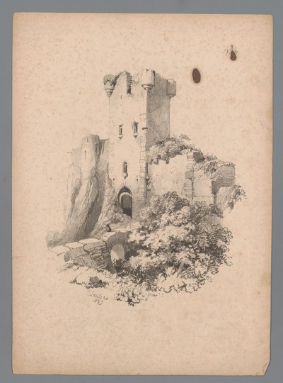 Pohled na zničenou věž s bránou Landscape Studies od Pauluse Lauterse (název série) Nouvelle suite de 40 études de paysages par P. Lauters (název série) od Paulus Lauters