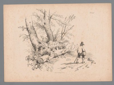 Landschap met bomen en een man met wandelstok en mand Landschapsstudies door Paulus Lauters (series title) Nouvelle suite de 40 études de paysages par P. Lauters (series title)   1368263   cs       czech Successfully Translated  Original: Gammel italiensk  od Paulus Lauters