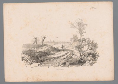 Krajina s postavou s vycházkovou holí na venkovské cestě Landscape Studies od Pauluse Lauterse (název série) Nouvelle suite de 40 études de paysages par P. Lauters (název série) od Paulus Lauters