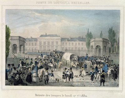 Porte de Louvain, Brusel: Ústup holandských vojsk, 27. září 1830, vyryl Dewasme-Pletinckx od Paulus Lauters