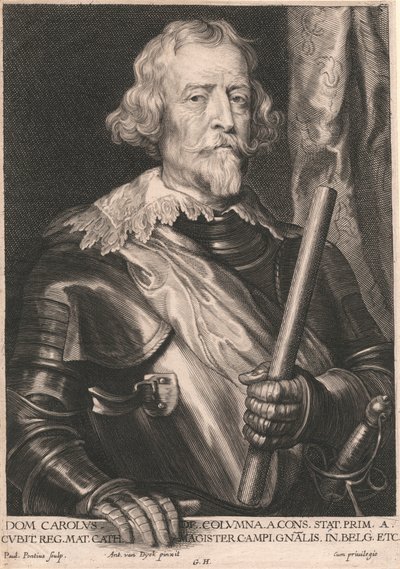 Dom Carolus z. Sloupec. na. Nevýhody. Stat. Bratranec. Cubit Reg. Mat. Cath. Magister Campi..Gnalis. v Belgii. Atd. od Paulus Pontius
