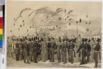 Velkokníže Michael Pavlovič (1798-1849) navštíví tábor finského císařského gardového pluku (nebo Finliandski gardového pluku), 8. července 1837. (Velkovévoda Michail Pavlovič na návštěvě tábora finského pluku Life Guard dne 8. července od Pavel Andreevich Fedotov