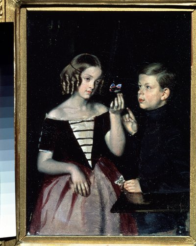 "Portrét dvou Gerbinových dětí uvažujících o motýlovi"" Malba Pavla Fedotova (1815-1852) Kolem roku 1851 Státní ruské muzeum, Petrohrad od Pavel Andreevich Fedotov