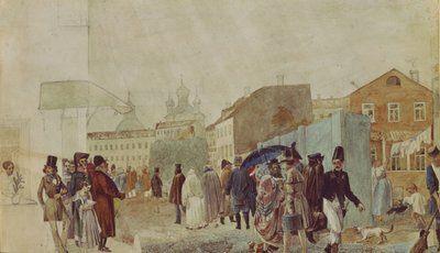 Pouliční scéna v Moskvě během deště, 1837 od Pavel Andreevich Fedotov