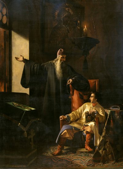 Ivan Hrozný a kněz Silvester při požáru Moskvy v roce 1547, 1856. od Pavel Fyodorovich Pleshanov