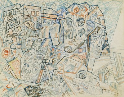 Faces in the City, cca 1925 (akvarel a pero a inkoust na papíře) od Pawel Nikolajewitsch Filonow