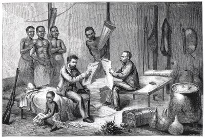 Livingstone a Stanley přijímající noviny ve střední Africe, 1871-1873 od Pearson