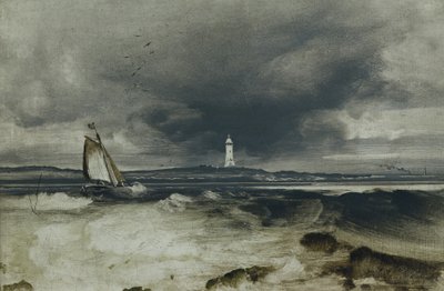 Maják (olej na panelu) od Peder Balke