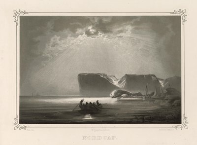 Nordcap. Ilustrace převzata z knihy Norsko vyrobené v Drawings od Asbjørnsen, P.Chr. a vydal Chr. Tønsberg (č. 1848) od Peder Balke
