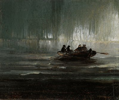 Polární záře nad čtyřmi muži ve veslici od Peder Balke