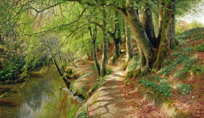 Zalesněná říční krajina (olej na plátně) od Peder Monsted